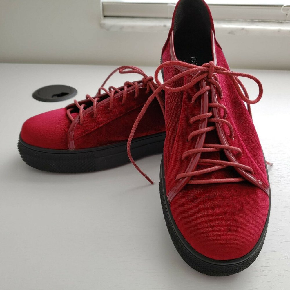 Migato Rare Burgandy Velvet Emoji Heel Sneaker - Picture 8 of 8